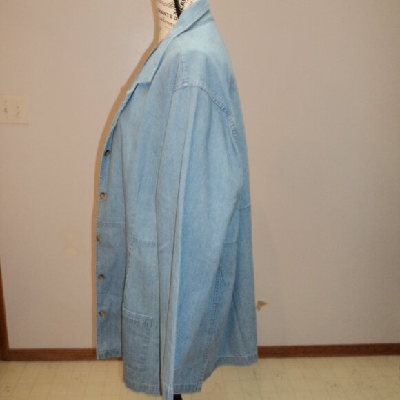 NWT Women's Plus 3X C J Banks Blue Denim Coat Jacket Unlined Pocket 100% Cotton - Picture 2 of 12
